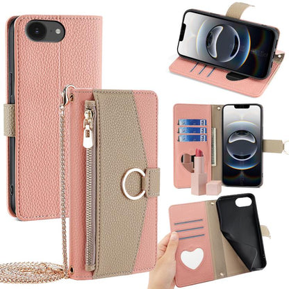 For iPhone 16e Crossbody Litchi Texture Leather Phone Case(Pink) - iPhone 16e Cases by buy2fix | Online Shopping UK | buy2fix