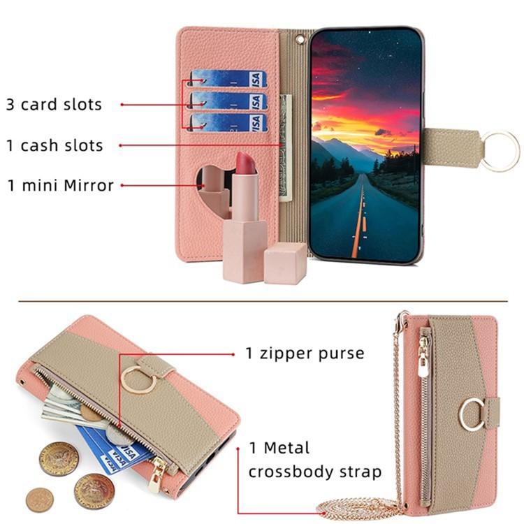 For iPhone 16e Crossbody Litchi Texture Leather Phone Case(Pink) - iPhone 16e Cases by buy2fix | Online Shopping UK | buy2fix