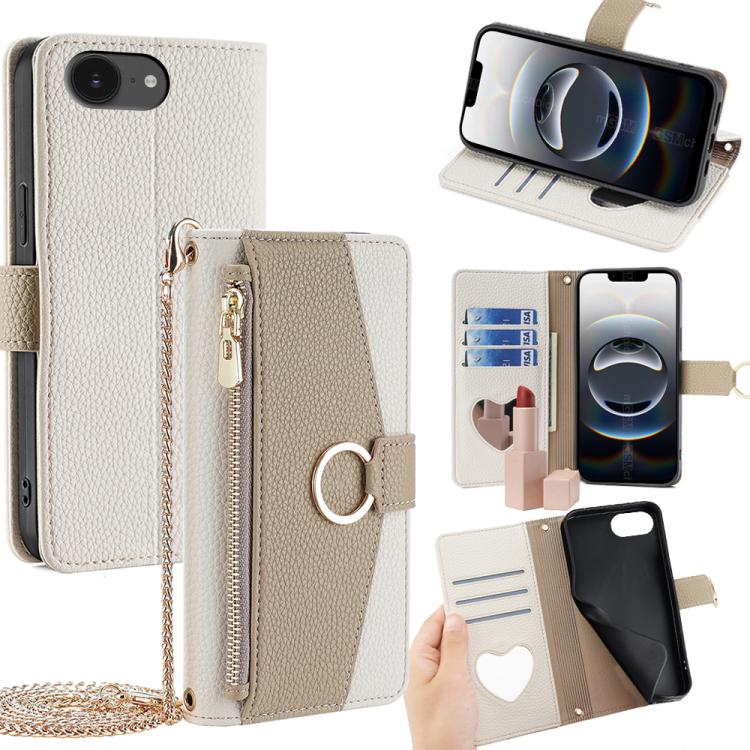 For iPhone 16e Crossbody Litchi Texture Leather Phone Case(White) - iPhone 16e Cases by buy2fix | Online Shopping UK | buy2fix