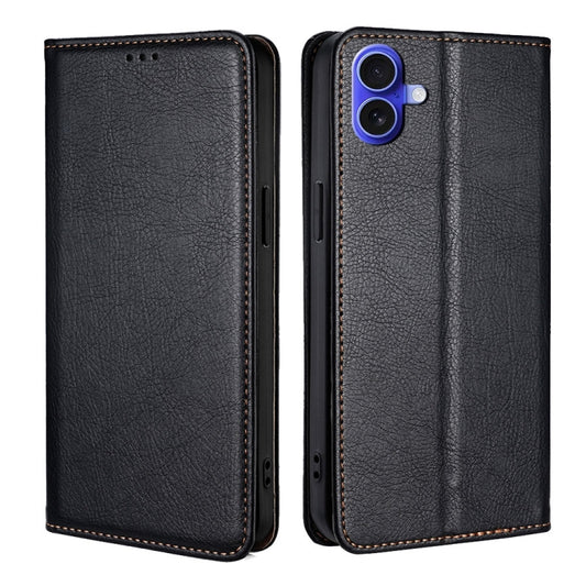 For iPhone 16 Plus Gloss Oil Solid Color Magnetic Leather Phone Case(Black) by buy2fix
