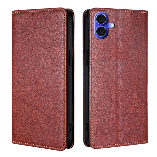 For iPhone 16 Plus Gloss Oil Solid Color Magnetic Leather Phone Case(Brown) by buy2fix