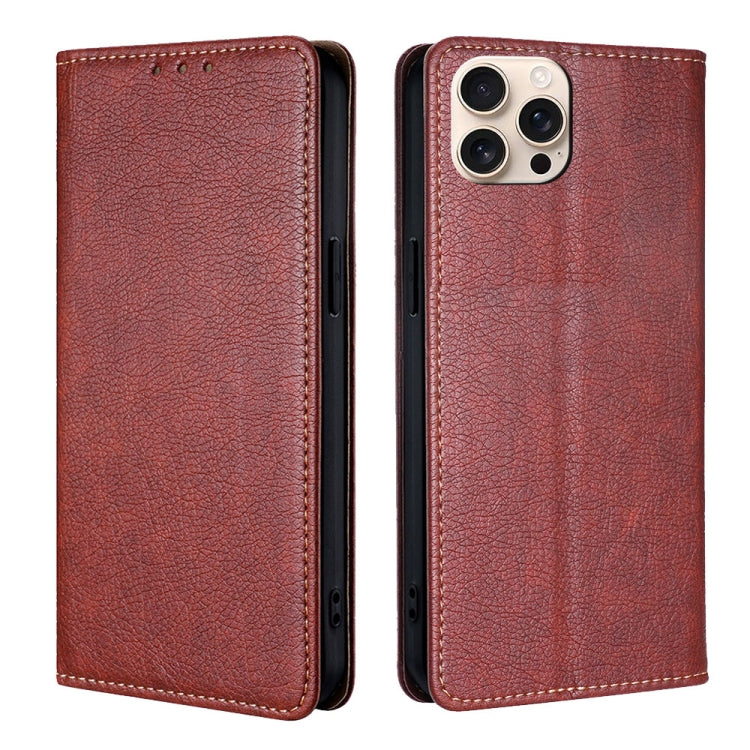 For iPhone 16 Pro Gloss Oil Solid Color Magnetic Leather Phone Case(Brown) by buy2fix