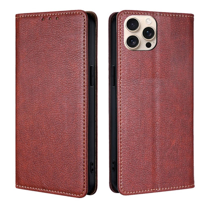 For iPhone 16 Pro Gloss Oil Solid Color Magnetic Leather Phone Case(Brown) by buy2fix