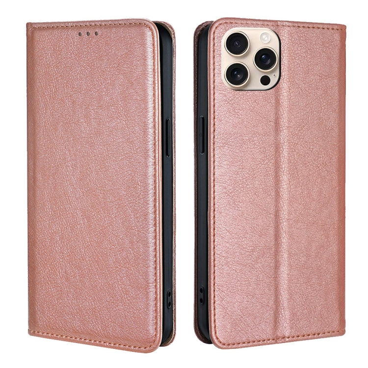 For iPhone 16 Pro Gloss Oil Solid Color Magnetic Leather Phone Case(Rose Gold) by buy2fix