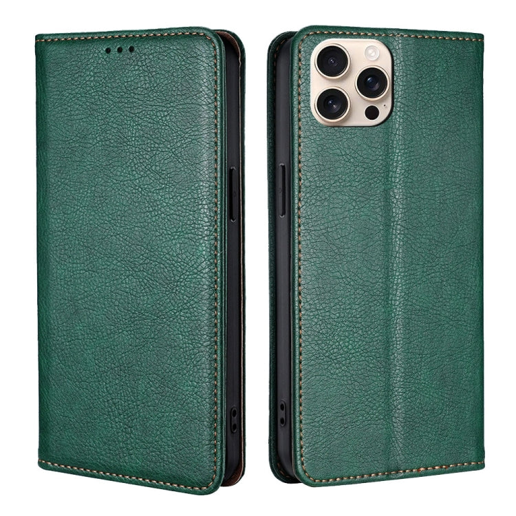 For iPhone 16 Pro Max Gloss Oil Solid Color Magnetic Leather Phone Case(Green) by buy2fix