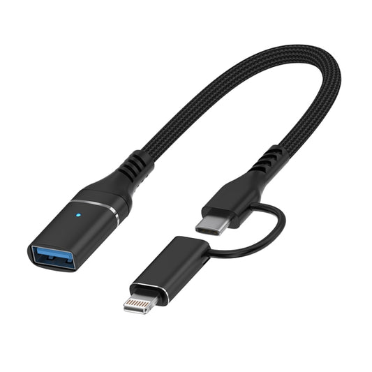 ADS-619 2 in 1 Type-C and 8 Pin to USB 3.0 OTG Adapter(Black) - OTG Adapter by buy2fix | Online Shopping UK | buy2fix