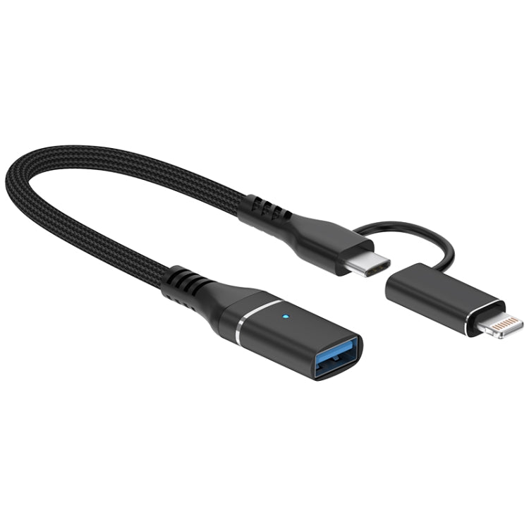 ADS-619 2 in 1 Type-C and 8 Pin to USB 3.0 OTG Adapter(Black) - OTG Adapter by buy2fix | Online Shopping UK | buy2fix