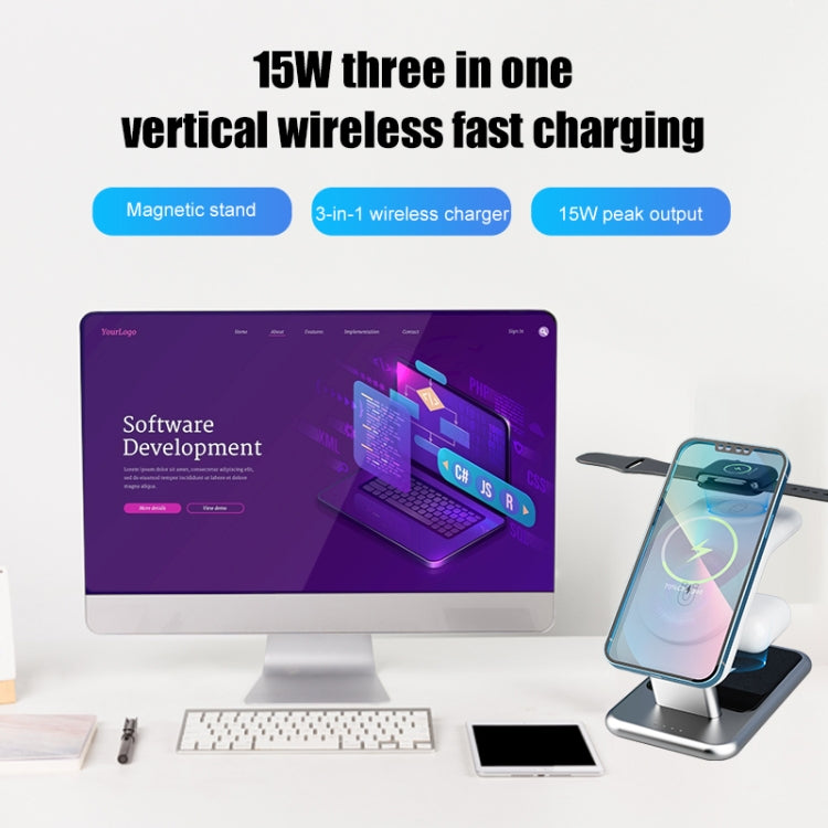 Y10 15W 3 in 1 Magnetic Wireless Charger Stand(White) - Wireless Charger by buy2fix | Online Shopping UK | buy2fix