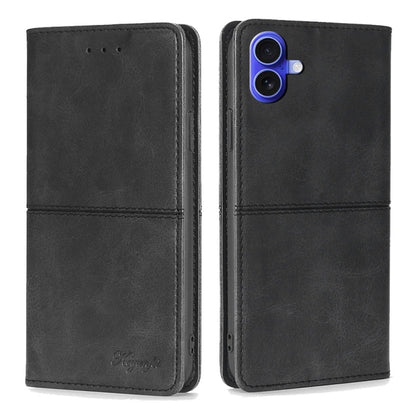 For iPhone 16 Plus Cow Texture Magnetic Leather Phone Case(Black) - iPhone 16 Plus Cases by buy2fix | Online Shopping UK | buy2fix