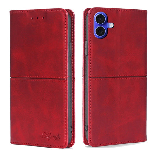 For iPhone 16 Plus Cow Texture Magnetic Leather Phone Case(Red) - iPhone 16 Plus Cases by buy2fix | Online Shopping UK | buy2fix