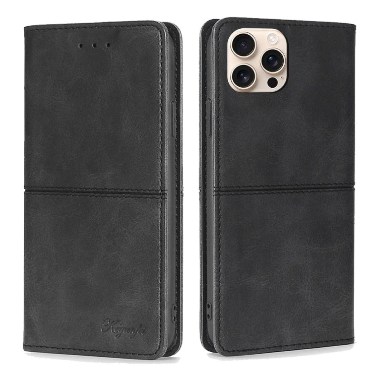 For iPhone 16 Pro Max Cow Texture Magnetic Leather Phone Case(Black) by buy2fix