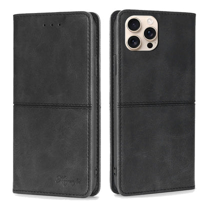 For iPhone 16 Pro Max Cow Texture Magnetic Leather Phone Case(Black) by buy2fix