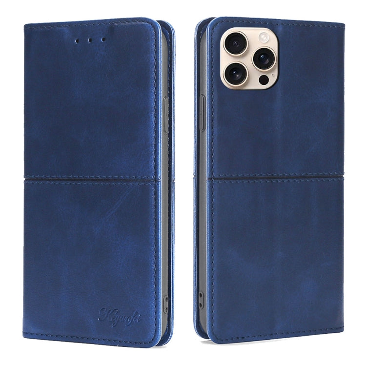 For iPhone 16 Pro Max Cow Texture Magnetic Leather Phone Case(Blue) by buy2fix