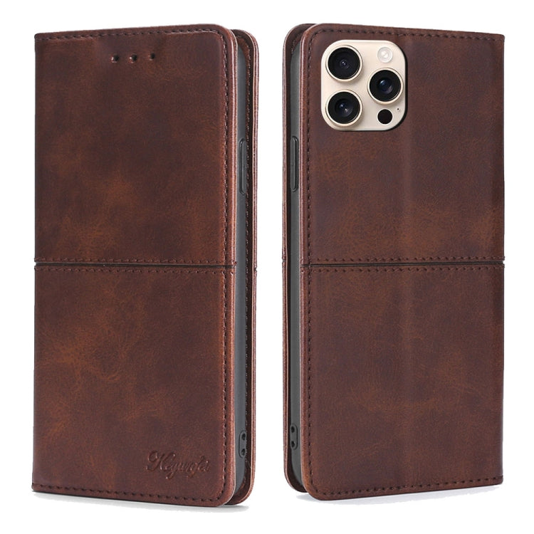 For iPhone 16 Pro Max Cow Texture Magnetic Leather Phone Case(Dark Brown) by buy2fix