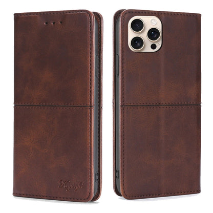 For iPhone 16 Pro Max Cow Texture Magnetic Leather Phone Case(Dark Brown) by buy2fix