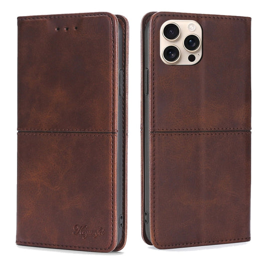 For iPhone 16 Pro Max Cow Texture Magnetic Leather Phone Case(Dark Brown) by buy2fix