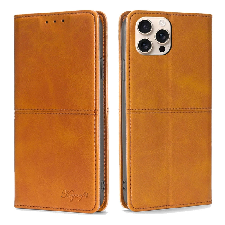 For iPhone 16 Pro Max Cow Texture Magnetic Leather Phone Case(Light Brown) by buy2fix