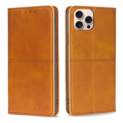 For iPhone 16 Pro Max Cow Texture Magnetic Leather Phone Case(Light Brown) by buy2fix