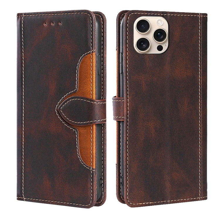 For iPhone 16 Pro Max Skin Feel Magnetic Buckle Leather Phone Case(Brown) by buy2fix