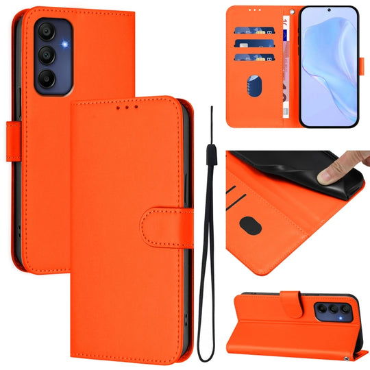 For Samsung Galaxy A16 5G / 4G Skin Feel Solid Color Leather Phone Case with Lanyard(Orange)