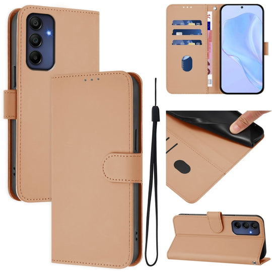For Samsung Galaxy A16 5G / 4G Skin Feel Solid Color Leather Phone Case with Lanyard(Nude)