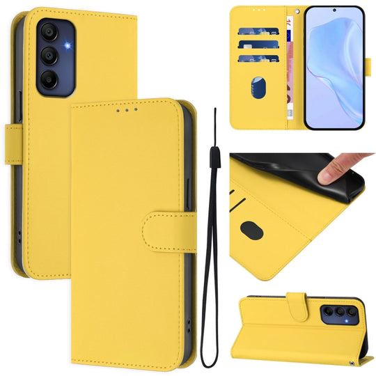 For Samsung Galaxy A16 5G / 4G Skin Feel Solid Color Leather Phone Case with Lanyard(Lemon Yellow)
