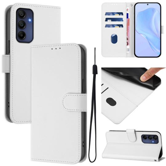 For Samsung Galaxy A16 5G / 4G Skin Feel Solid Color Leather Phone Case with Lanyard(White)