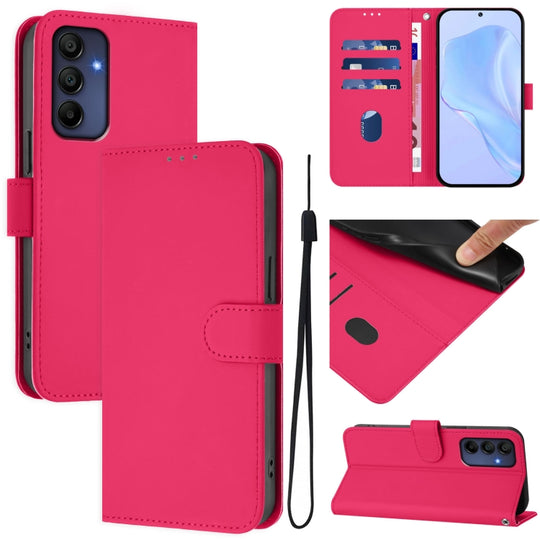 For Samsung Galaxy A16 5G / 4G Skin Feel Solid Color Leather Phone Case with Lanyard(Rose Red)