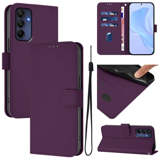 For Samsung Galaxy A16 5G / 4G Skin Feel Solid Color Leather Phone Case with Lanyard(Violet)