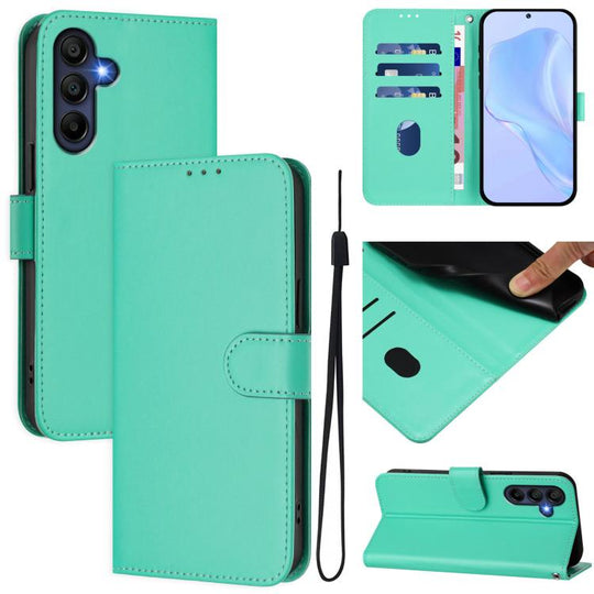 For Samsung Galaxy A17 5G Skin Feel Solid Color Leather Phone Case with Lanyard(Green)