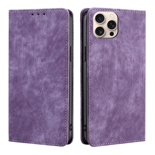 For iPhone 16 Pro RFID Anti-theft Brush Magnetic Leather Phone Case(Purple) by buy2fix