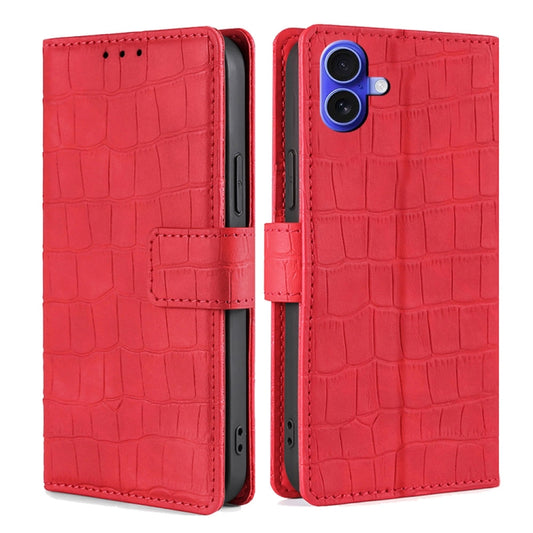 For iPhone 16 Plus Skin Feel Crocodile Magnetic Clasp Leather Phone Case(Red) - iPhone 16 Plus Cases by buy2fix | Online Shopping UK | buy2fix