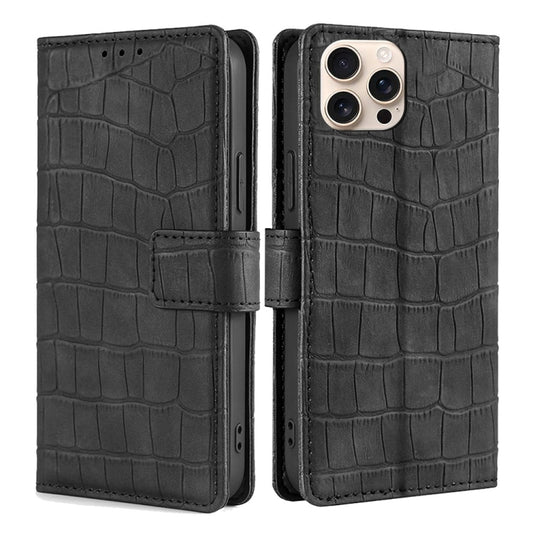 For iPhone 16 Pro Max Skin Feel Crocodile Magnetic Clasp Leather Phone Case(Black) by buy2fix