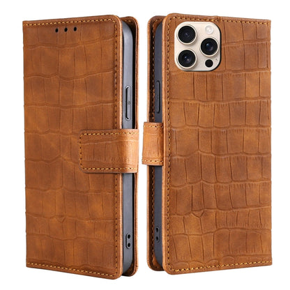 For iPhone 16 Pro Max Skin Feel Crocodile Magnetic Clasp Leather Phone Case(Brown) by buy2fix