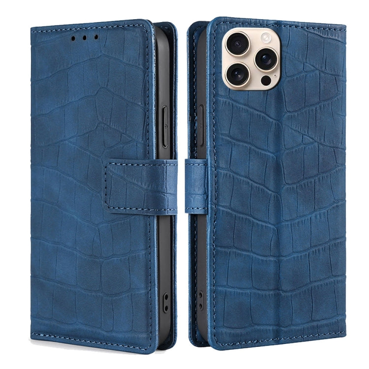 For iPhone 16 Pro Max Skin Feel Crocodile Magnetic Clasp Leather Phone Case(Blue) by buy2fix