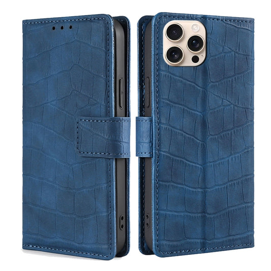 For iPhone 16 Pro Max Skin Feel Crocodile Magnetic Clasp Leather Phone Case(Blue) by buy2fix