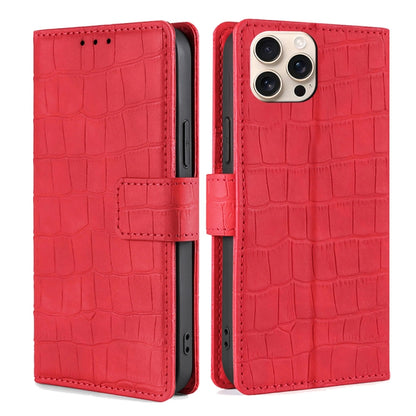 For iPhone 16 Pro Max Skin Feel Crocodile Magnetic Clasp Leather Phone Case(Red) by buy2fix