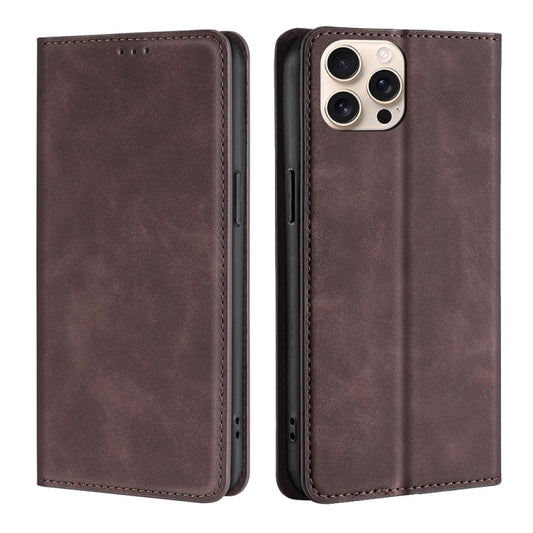 For iPhone 16 Pro Skin Feel Magnetic Leather Phone Case(Dark Brown) by buy2fix