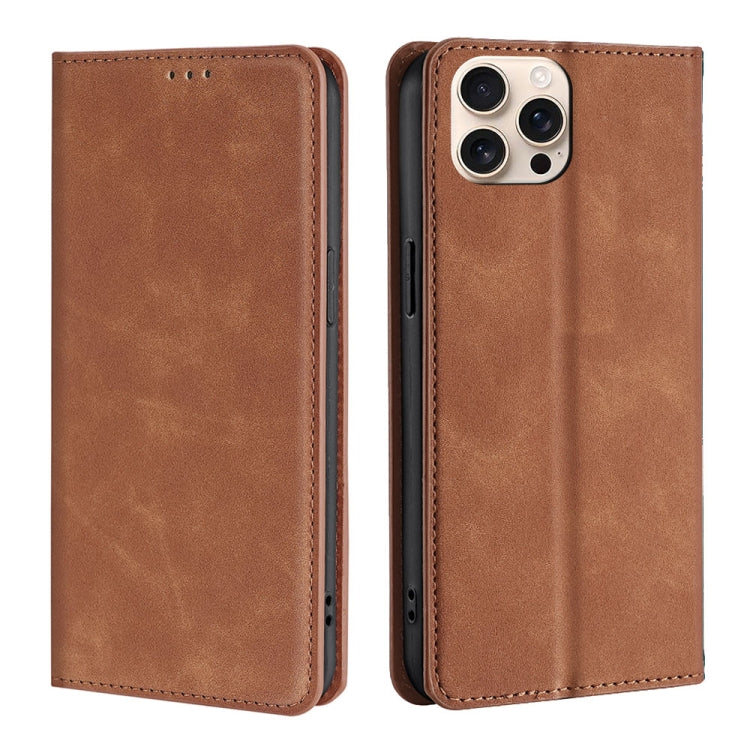 For iPhone 16 Pro Skin Feel Magnetic Leather Phone Case(Light Brown) by buy2fix