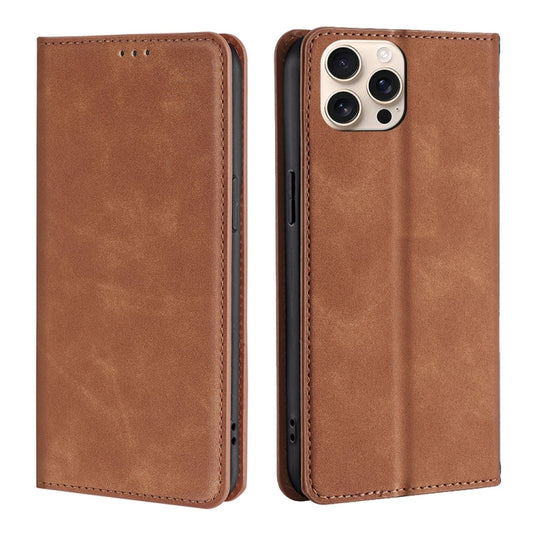 For iPhone 16 Pro Skin Feel Magnetic Leather Phone Case(Light Brown) by buy2fix