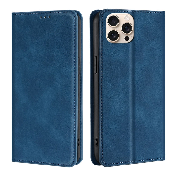 For iPhone 16 Pro Max Skin Feel Magnetic Leather Phone Case(Blue) by buy2fix