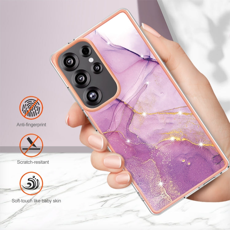 For Samsung Galaxy S25 Ultra 5G Electroplating Marble Pattern Dual-side IMD TPU Shockproof Phone Case(Purple 001) by buy2fix