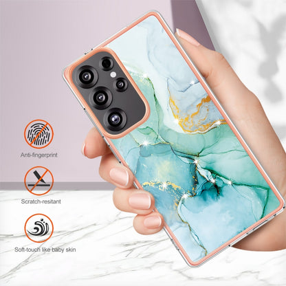 For Samsung Galaxy S25 Ultra 5G Electroplating Marble Pattern Dual-side IMD TPU Shockproof Phone Case(Green 003) by buy2fix
