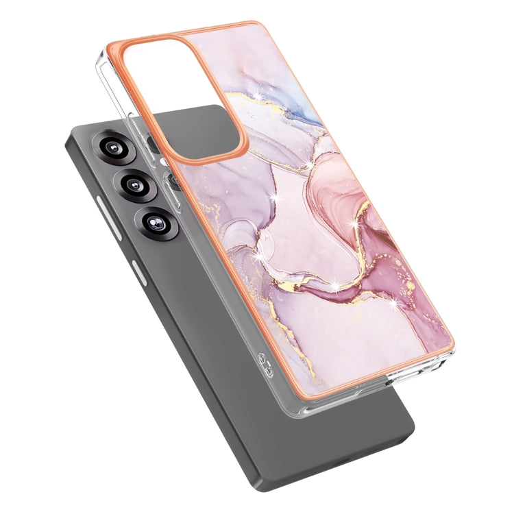 For Samsung Galaxy S25 Ultra 5G Electroplating Marble Pattern Dual-side IMD TPU Shockproof Phone Case(Rose Gold 005) by buy2fix