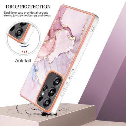 For Samsung Galaxy S25 Ultra 5G Electroplating Marble Pattern Dual-side IMD TPU Shockproof Phone Case(Rose Gold 005) by buy2fix