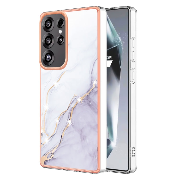 For Samsung Galaxy S25 Ultra 5G Electroplating Marble Pattern Dual-side IMD TPU Shockproof Phone Case(White 006) by buy2fix