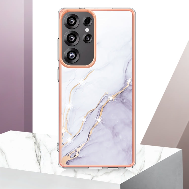 For Samsung Galaxy S25 Ultra 5G Electroplating Marble Pattern Dual-side IMD TPU Shockproof Phone Case(White 006) by buy2fix