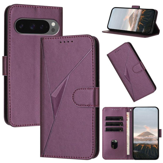 For Google Pixel 10 Pro XL Triangle Pattern Buckle Clasp Leather Phone Case(Dark Purple) - Google Cases by buy2fix | Online Shopping UK | buy2fix