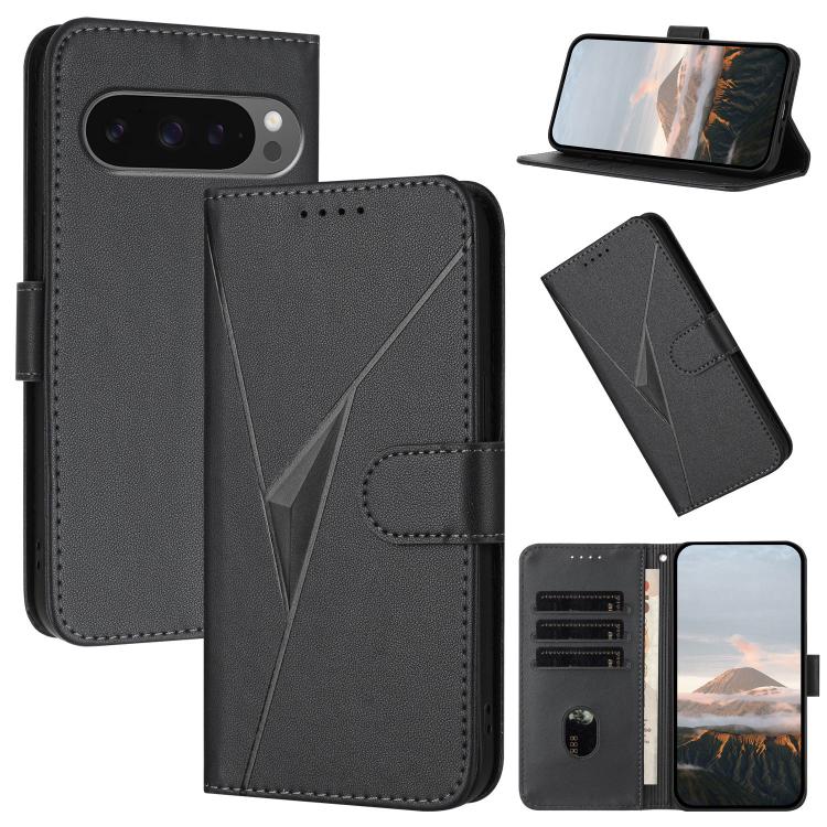 For Google Pixel 10 / Pixel 10 Pro Triangle Pattern Buckle Clasp Leather Phone Case(Black) - Google Cases by buy2fix | Online Shopping UK | buy2fix