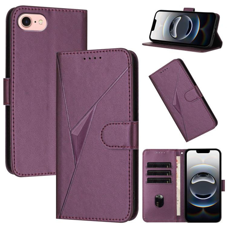 For iPhone 16e Triangle Pattern Buckle Clasp Leather Phone Case(Dark Purple) - iPhone 16e Cases by buy2fix | Online Shopping UK | buy2fix